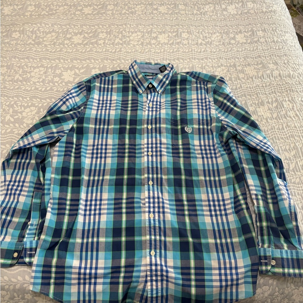 Chaps Blue and Green Casual Button Down Shirt